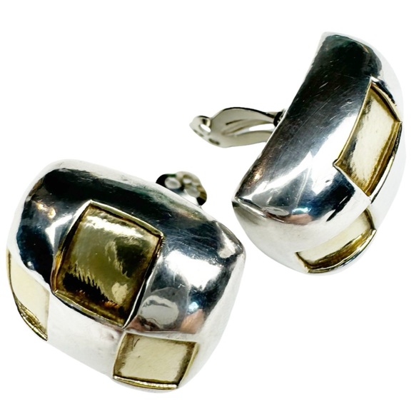 Simon Sebbag 80”s Silver & Vermeil Gold Clip Earrings - Picture 4 of 16